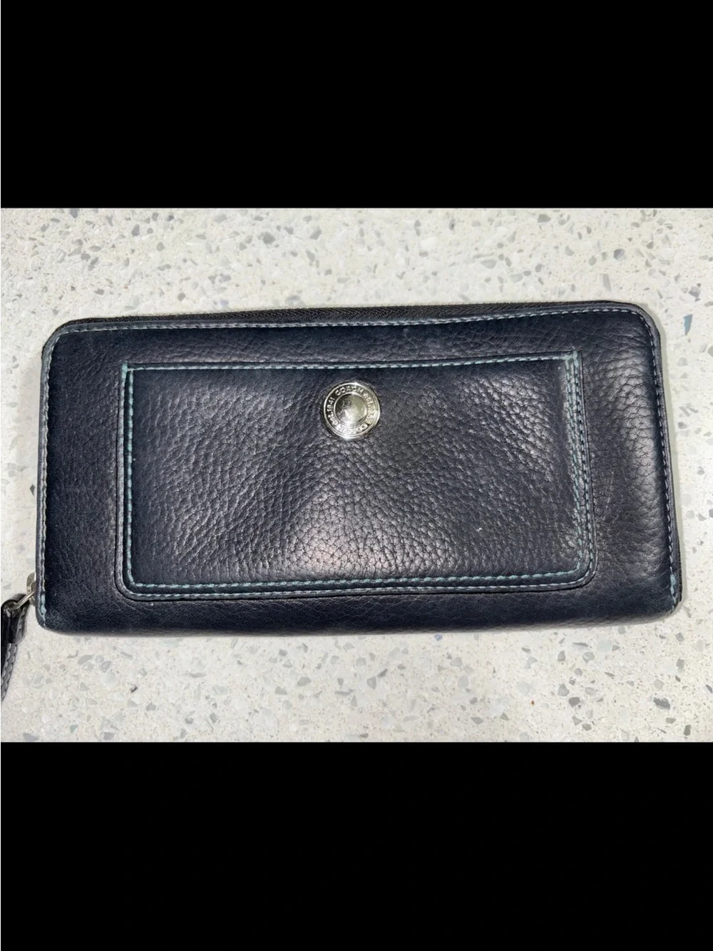 Coach Black Pebbled Leather Men's Wallet with Silver-Tone Snap